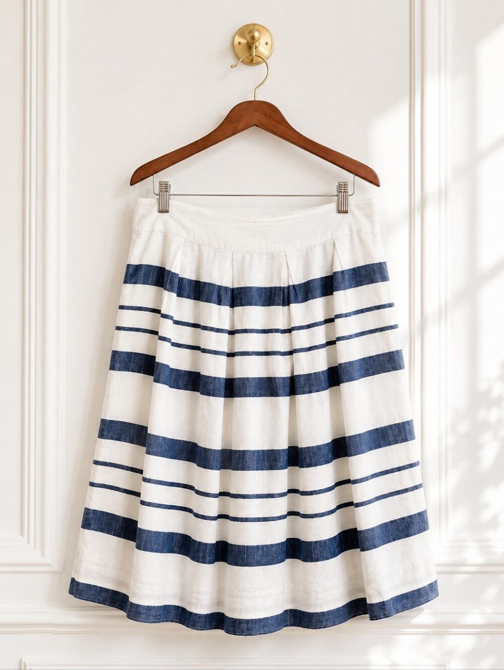 Bass & Co. Blue & White Striped Cotton A-Line Skirt | Size 14 | Classic Nautical - Picture 5 of 7